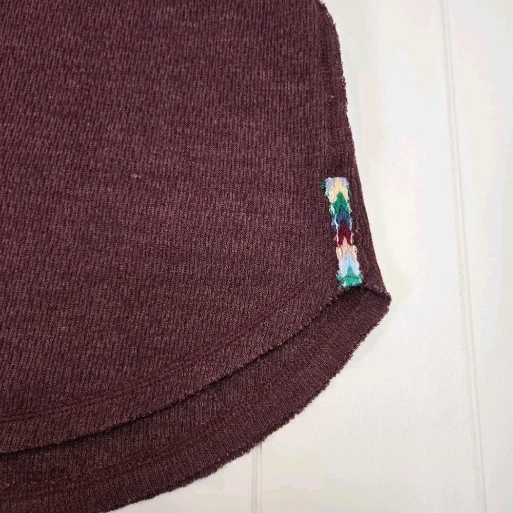 Free People Burgundy Embroidered‎ Braided Thermal Long Sleeve Shirt Size SMALL